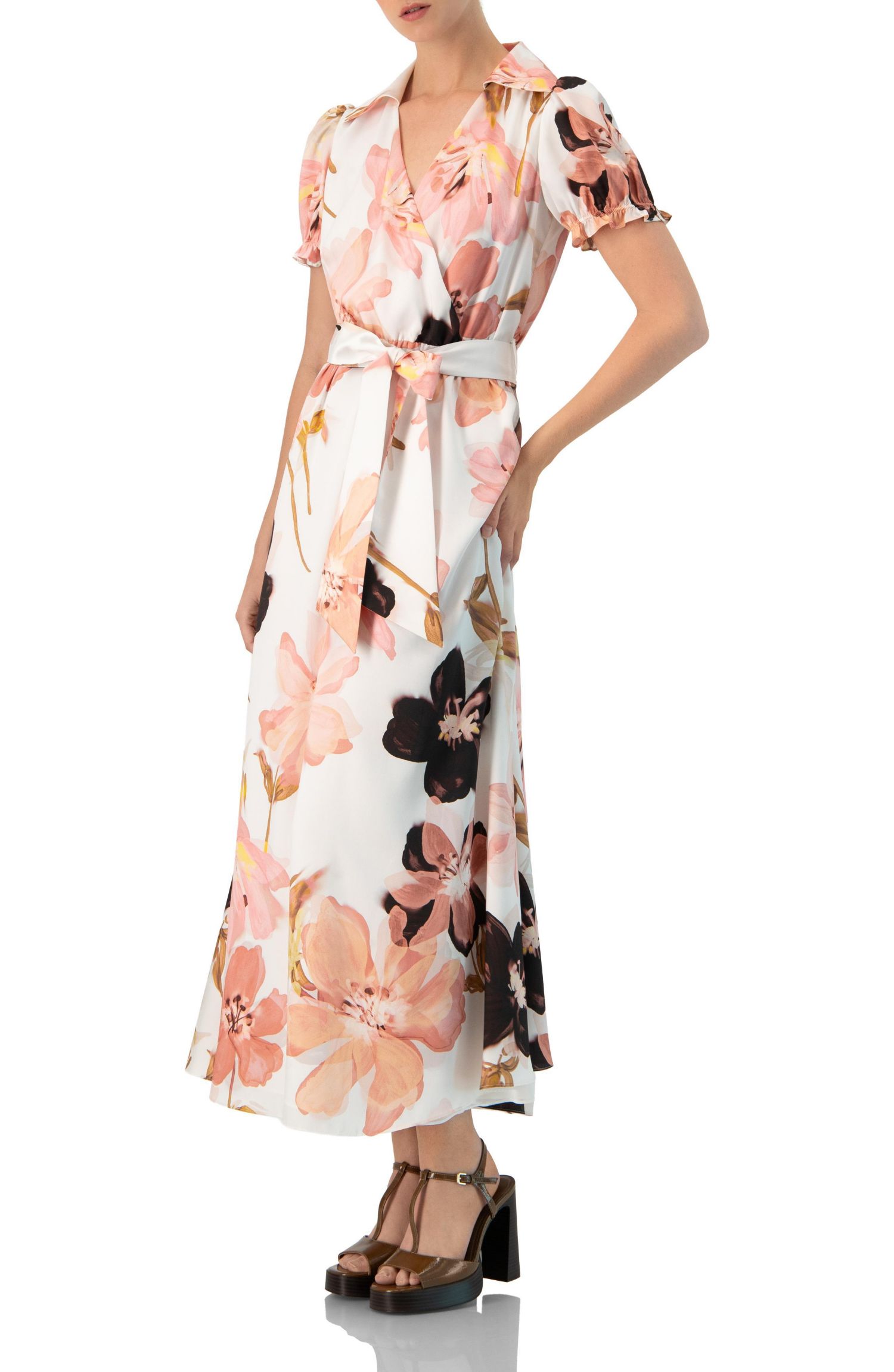 Women's Short Sleeve V-Neck Collared Maxi Dress