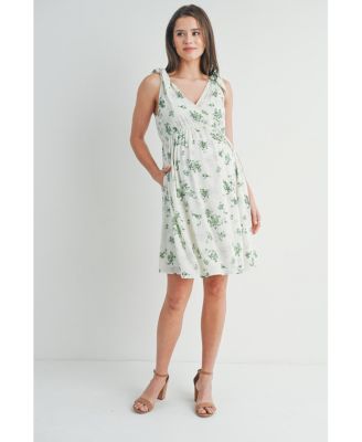 Maternity Nursing Floral Empire Waist Sleeveless Dress with Pockets