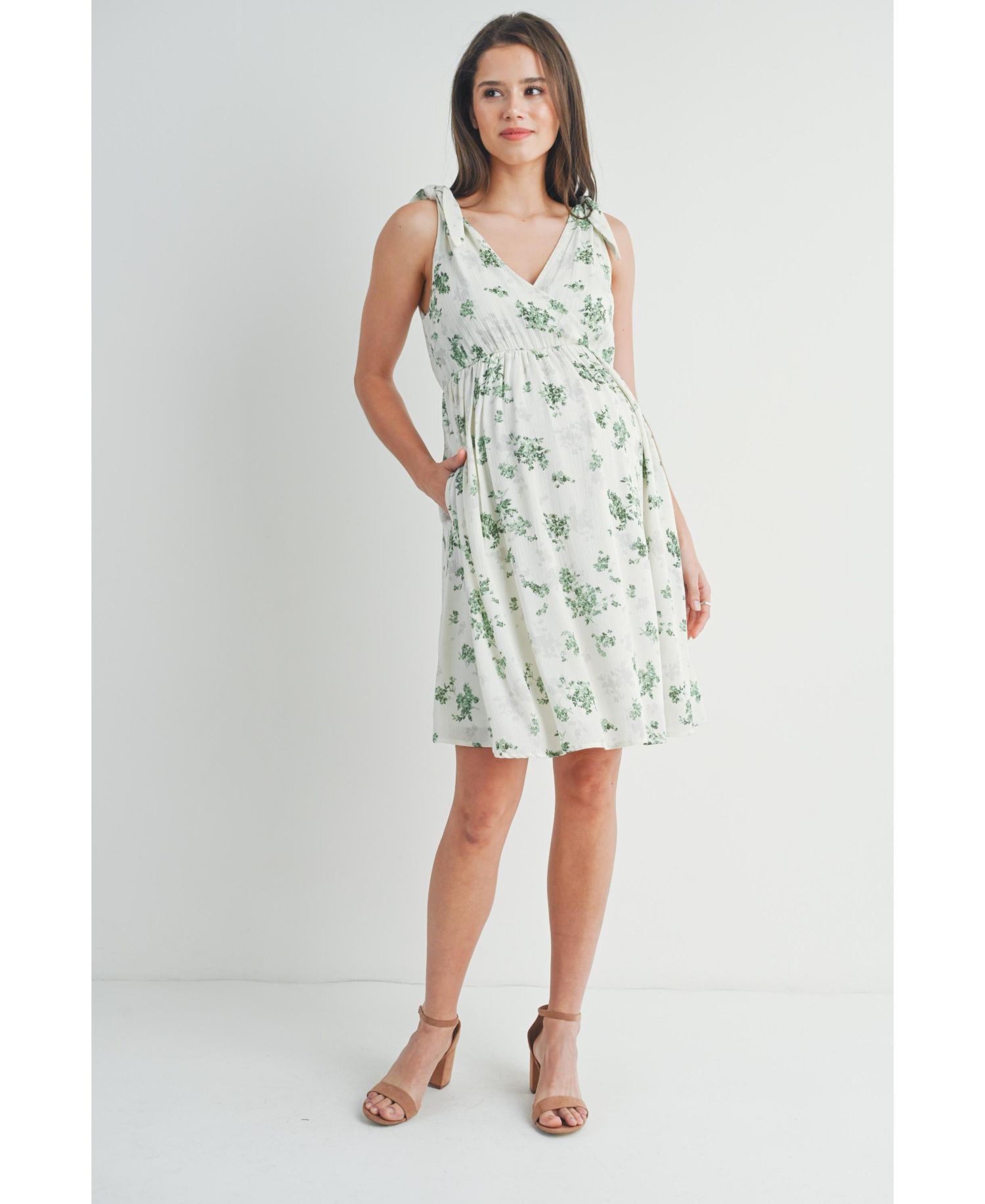 Women's Nursing Floral Empire Waist Sleeveless Dress with Pockets