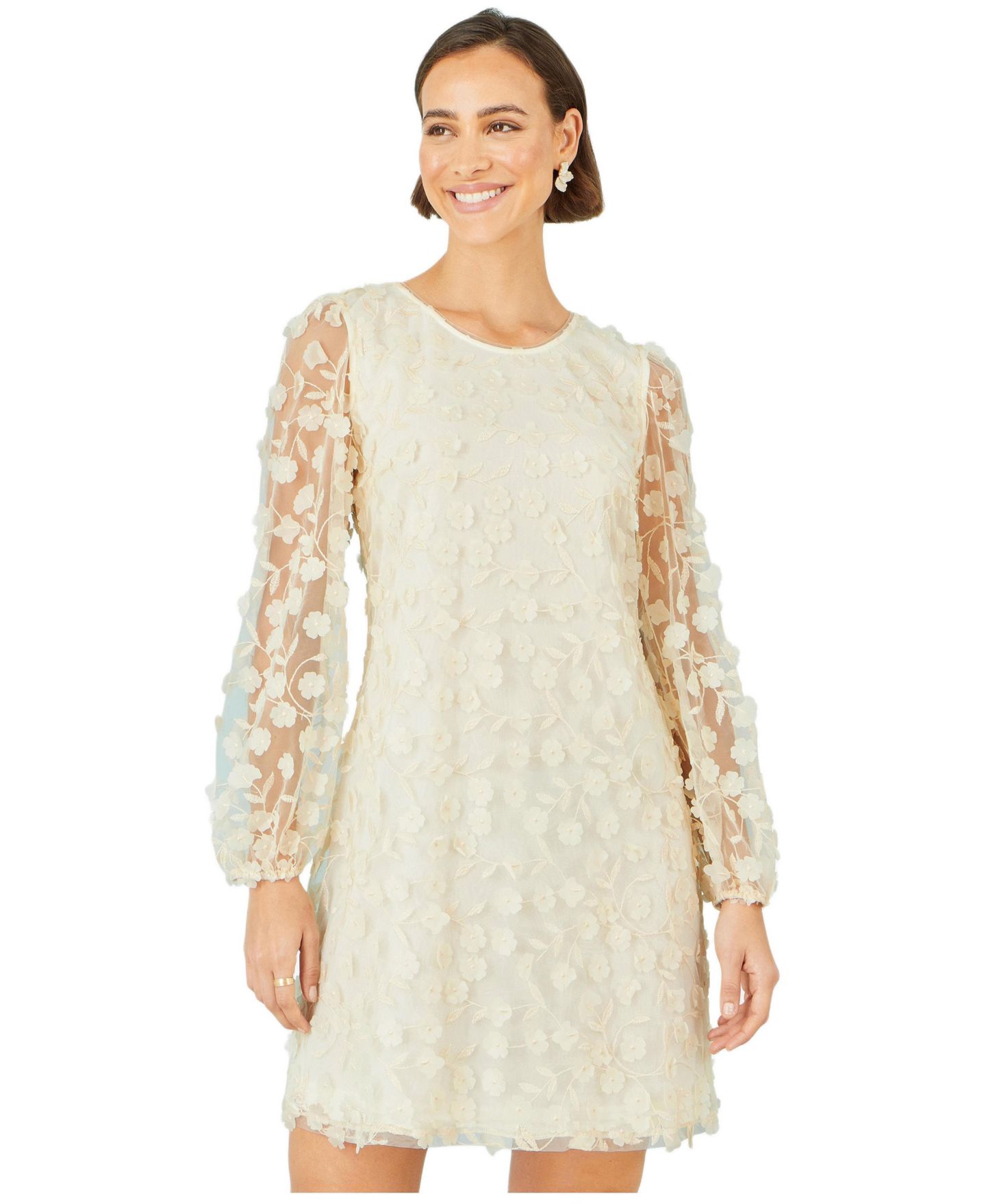 Женское платье Yumi Long Sleeve Floral Applique Tunic, цвет: Слоновая кость — фото 1