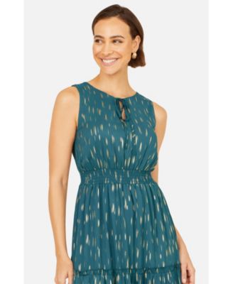 Women's Foil Print Ruched Waist Midi Dress