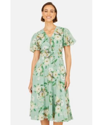 Women's Floral Front Tie Detail Tea Dress