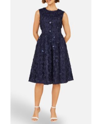 Women's Sequin Floral Applique Skater Dress