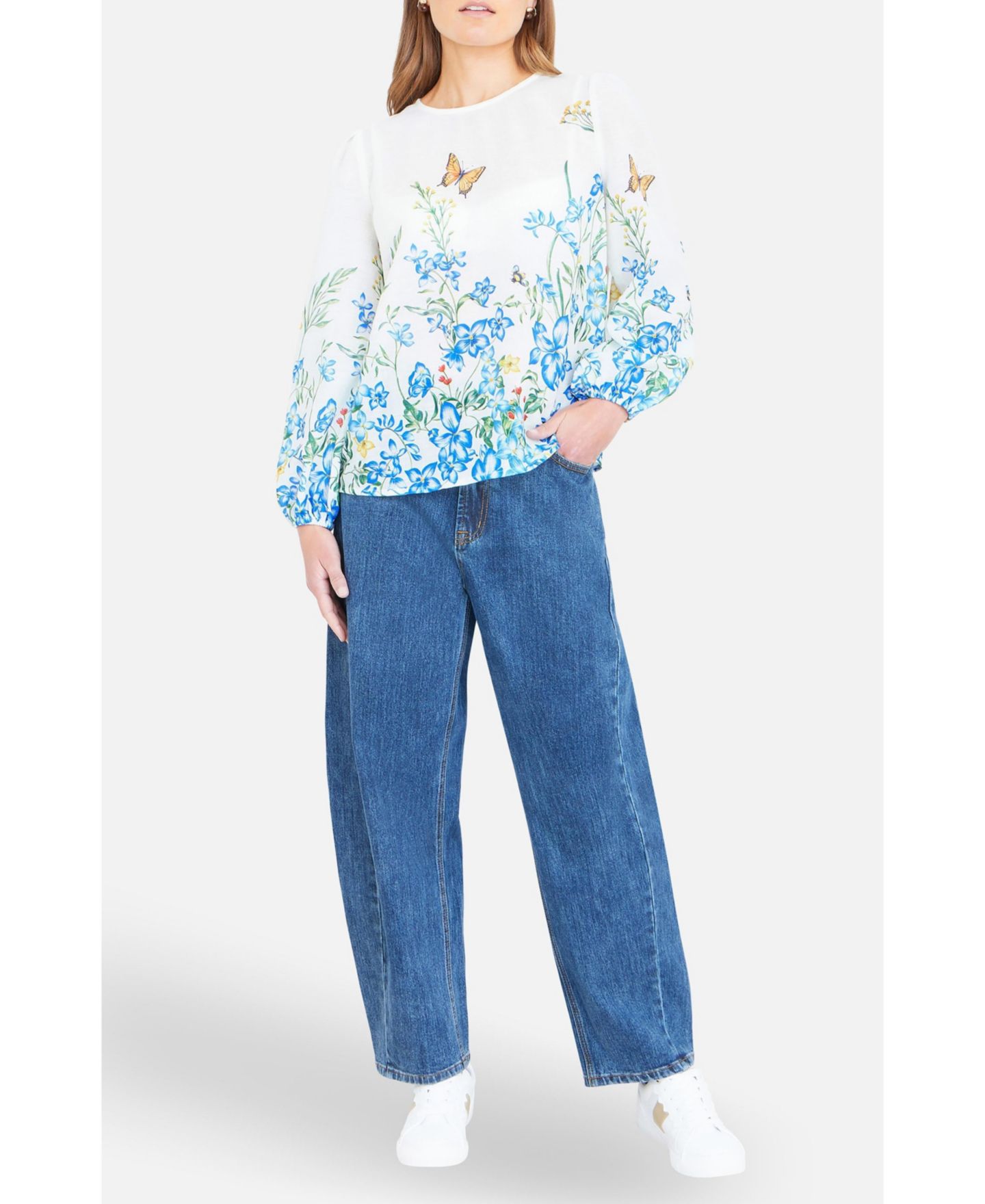 Женский топ Yumi Butterfly Print Long Sleeve, цвет: Слоновая кость — фото 8