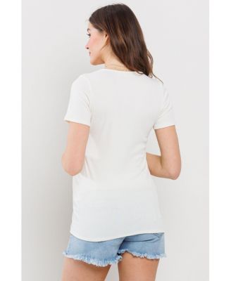 Maternity Ribbed Short Sleeve Sweetheart Neck Top