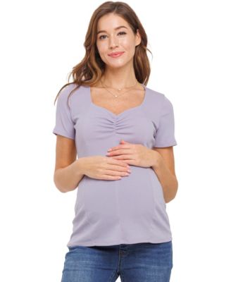 Maternity Ribbed Short Sleeve Sweetheart Neck Top
