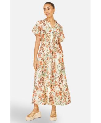 Women's Relaxed Boho Print Maxi Shirt Dress