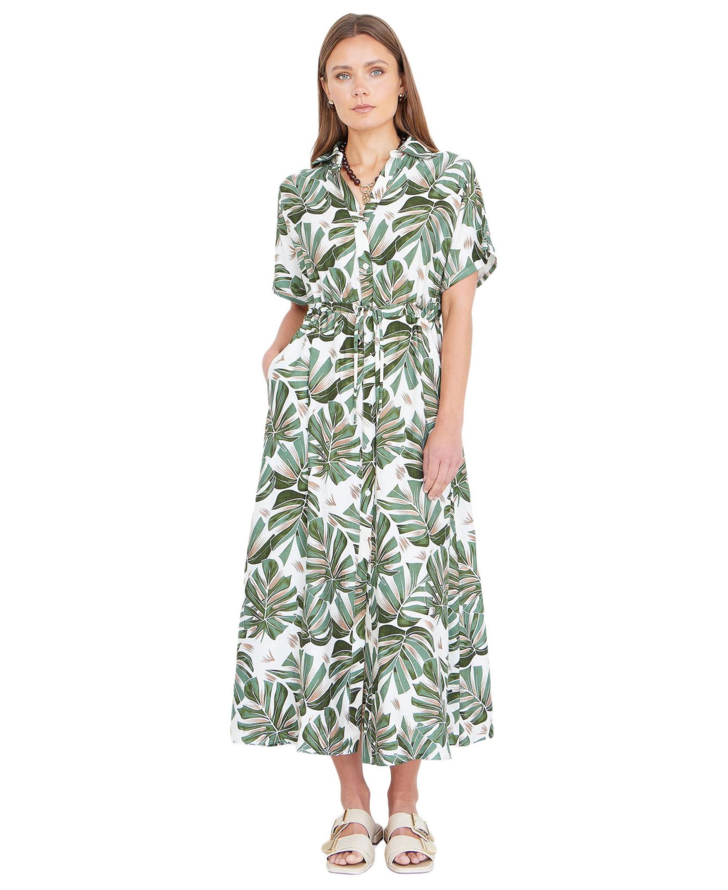 Женское платье Yumi Relaxed Boho Print Maxi Shirt Dress, цвет: Зелёный — фото 2