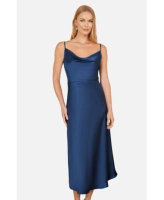 Women's Satin Cowl Neck Midi Dress