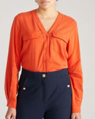 Plus Size Stretch Cupro Button-Down Blouse