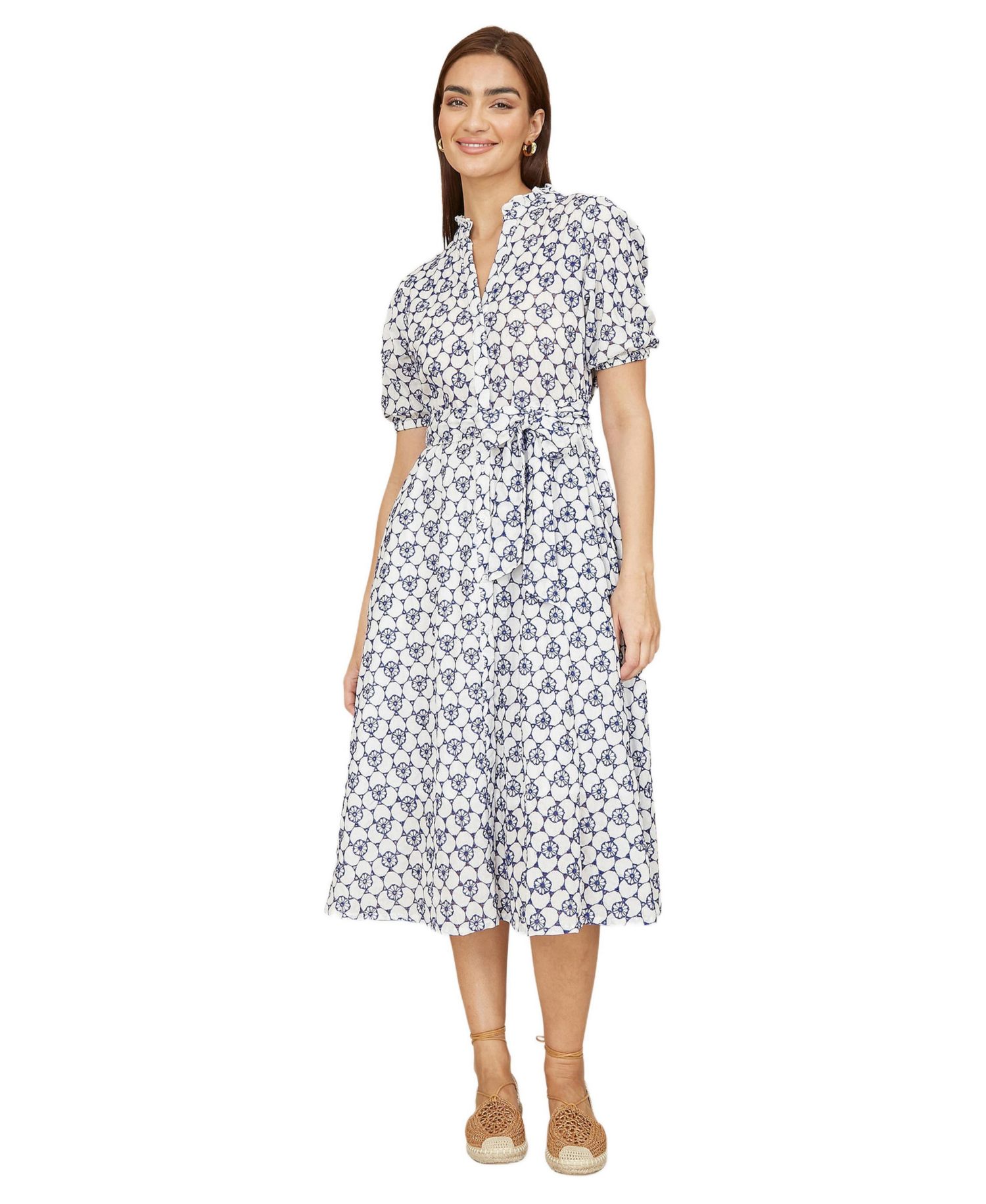 Women's Broderie Anglaise Midi Shirt Dress