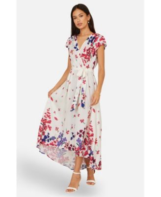 Women's Floral Mirror Dip Hem Wrap Dress