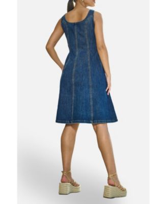 Women's Stretch Denim Panel Fitted Dress