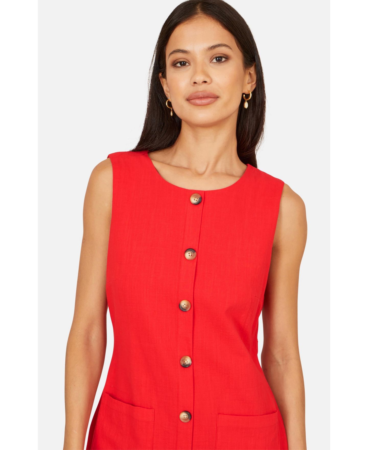 Женское платье Yumi Viscose Button Detail Shift, цвет: Красный — фото 4