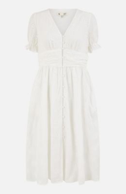 Women's Broderie Anglaise Midi Button Up Dress