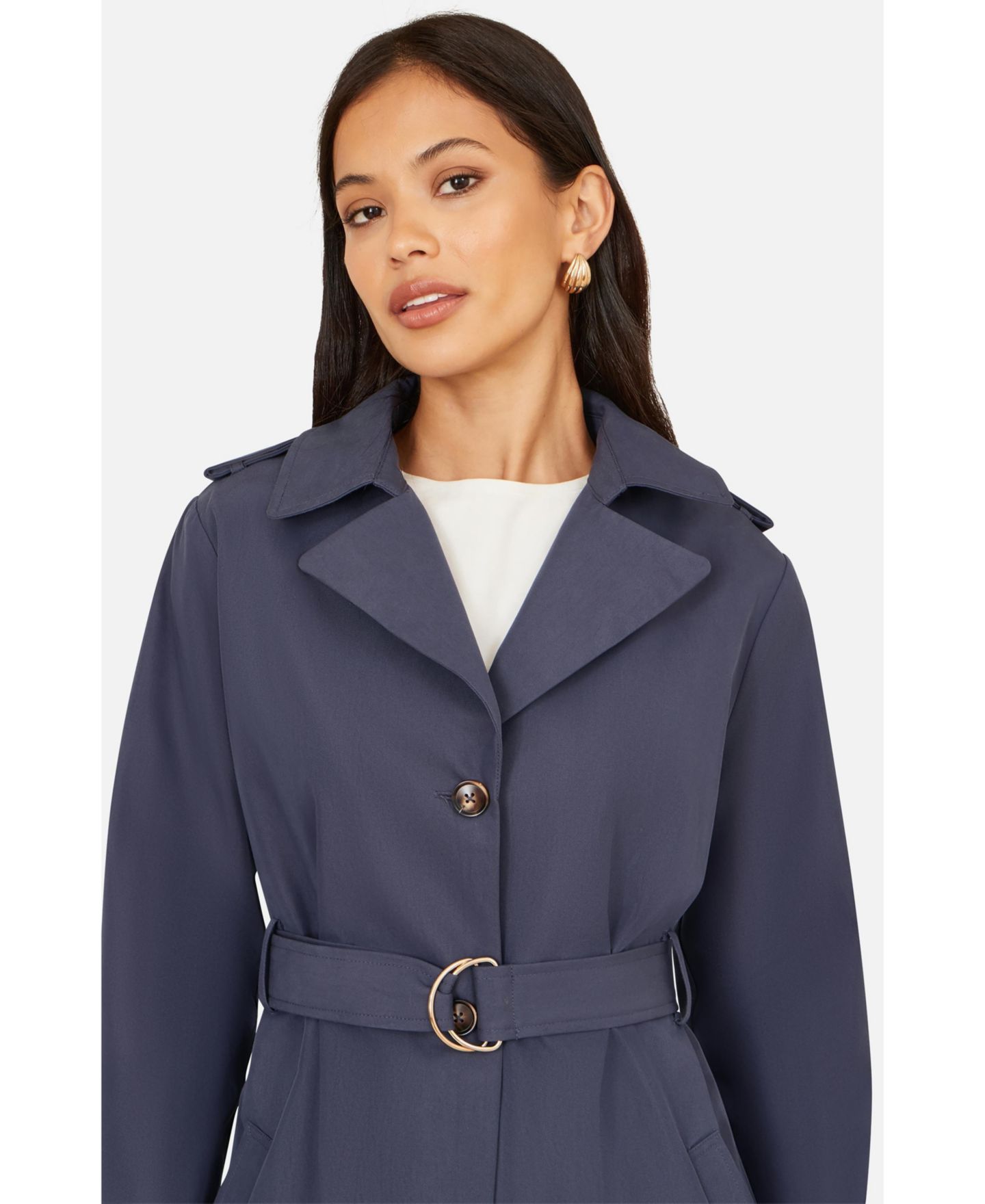 Женское пальто Yumi Belted Long Trench, цвет: Тёмно-синий — фото 4