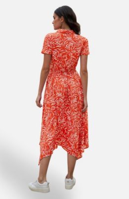 Women's Printed Midi Ruched Shirt Dress