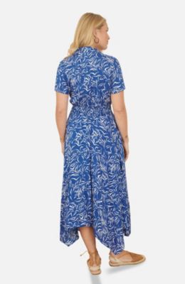 Women's Printed Midi Ruched Shirt Dress