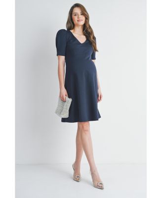 Women's Maternity A-Line V Neck Empire Waist Puff Sleeve Dress