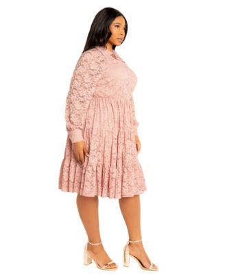 Women's Plus Size Lace Long Sleeve Tiered Shirt Dress