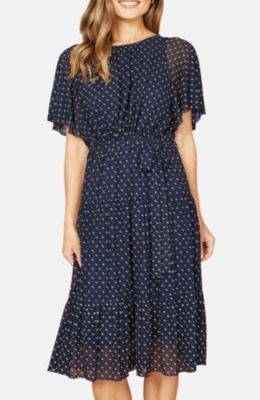 Women's Dot Print Mesh Stretch Midi Dress