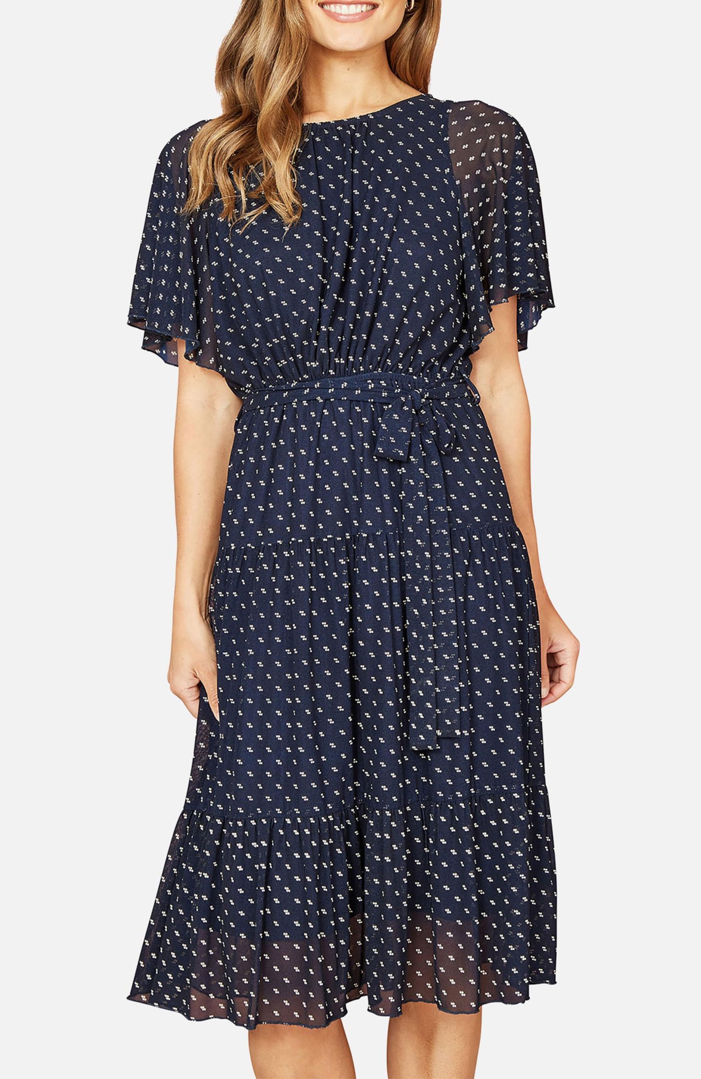 Женское платье Yumi Dot Print Mesh Stretch Midi, цвет: Тёмно-синий — фото 7