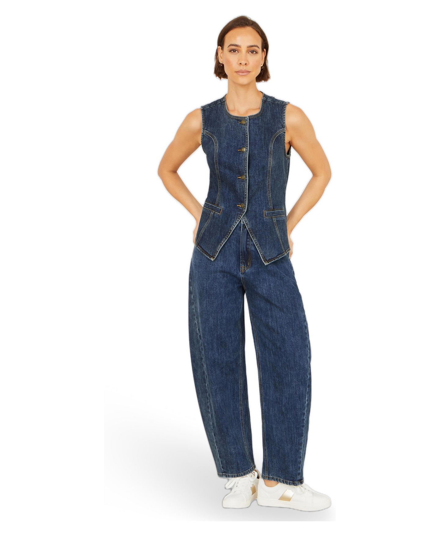 Женский топ Yumi Stretch Long Denim Waistcoat, цвет: Синий — фото 2