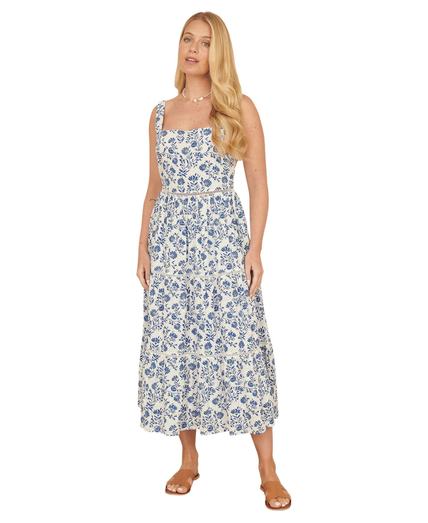 Women's Floral Broderie Anglaise Midi Sun Dress