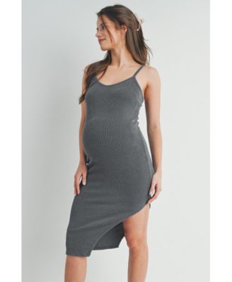 Maternity Bodycon Ribbed Sleeveless Scoop Neck Asymmetrical Dress