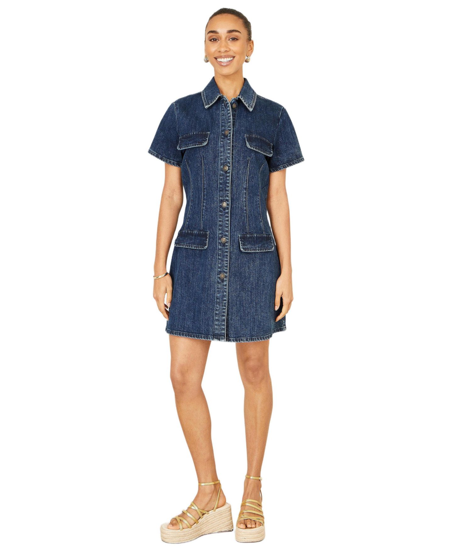 Женское платье Yumi Denim Stretch Shirt Dress, цвет: Синий — фото 2