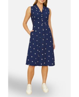 Women's Daisy Print Sleeveless Shirt Dress