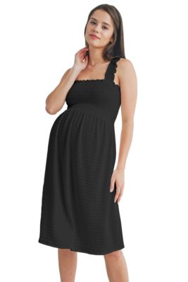 Maternity Smocked Empire Waist Sleeveless Square Neck Dress