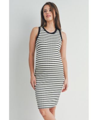 Maternity Striped Bodycon Sleeveless Scoop Neck Dress