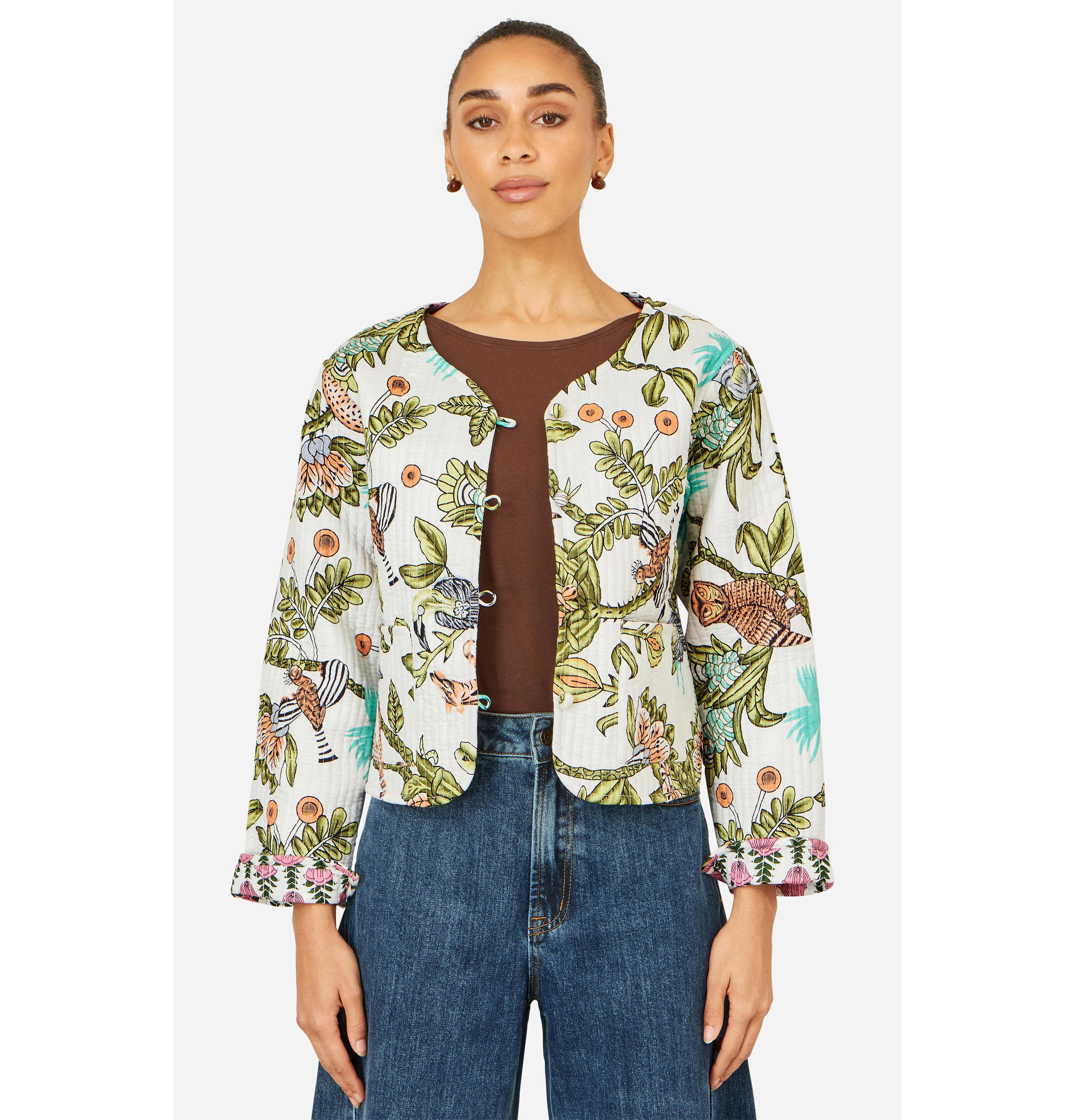 Yumi Women's Print Reversible Cotton Jacket