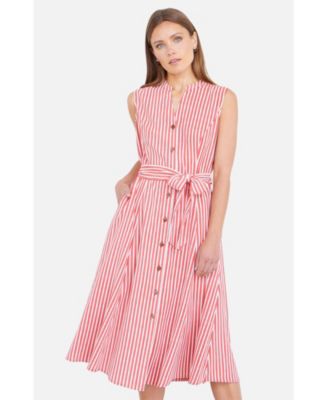 Women's Stripe Midi Sleeveless Shirt Dress