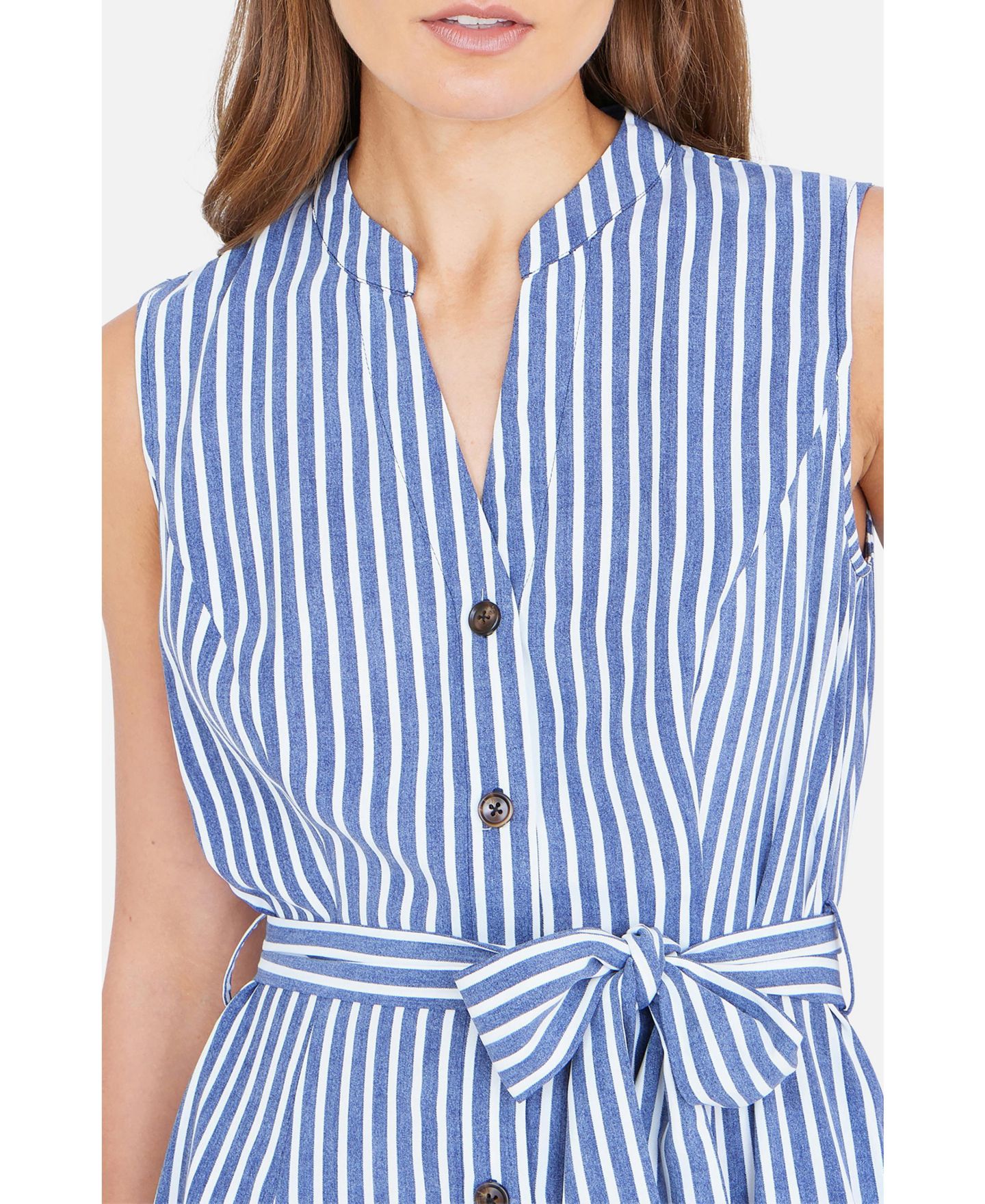 Женское платье Yumi Stripe Midi Sleeveless Shirt Dress, цвет: Тёмно-синий — фото 6