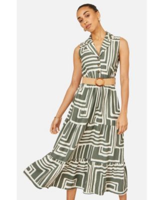 Women's Geo Print Midi Shirt Dress