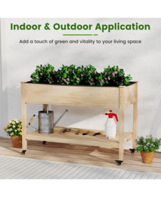 Portable Wooden Raised Garden Bed with Legs and Wheels