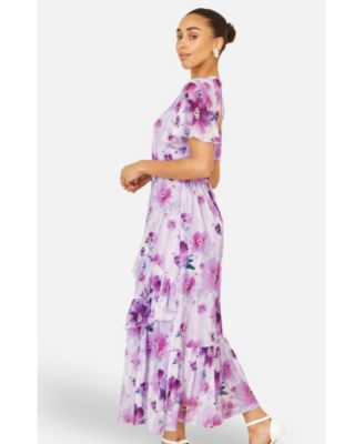 Women's Floral Print Frill Midi Dress