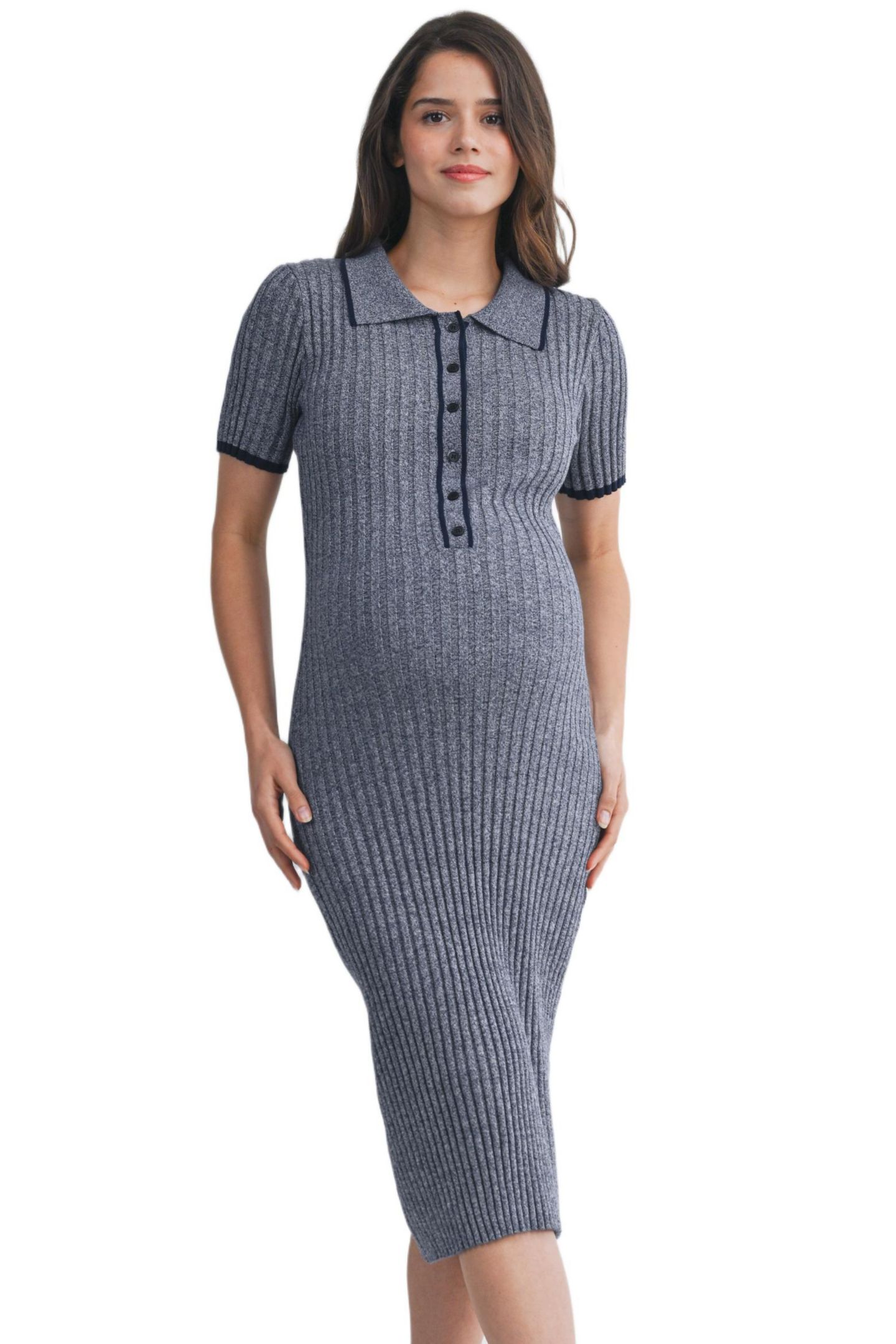 Женское платье Hello Miz Maternity Collared Ribbed Knit Midi Dress with Button-Front Nursing Access — фото 1