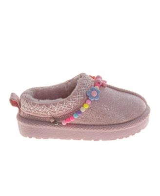 Toddler Girl's Beaded Plush Slip On Slippers