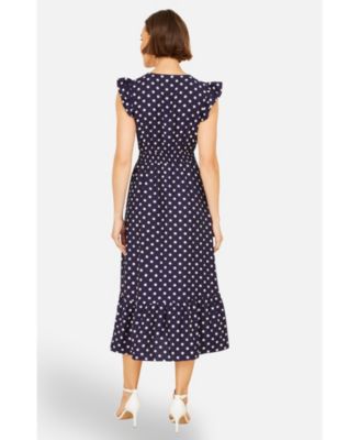 Women's Spot Ruched Waist Midi Dress