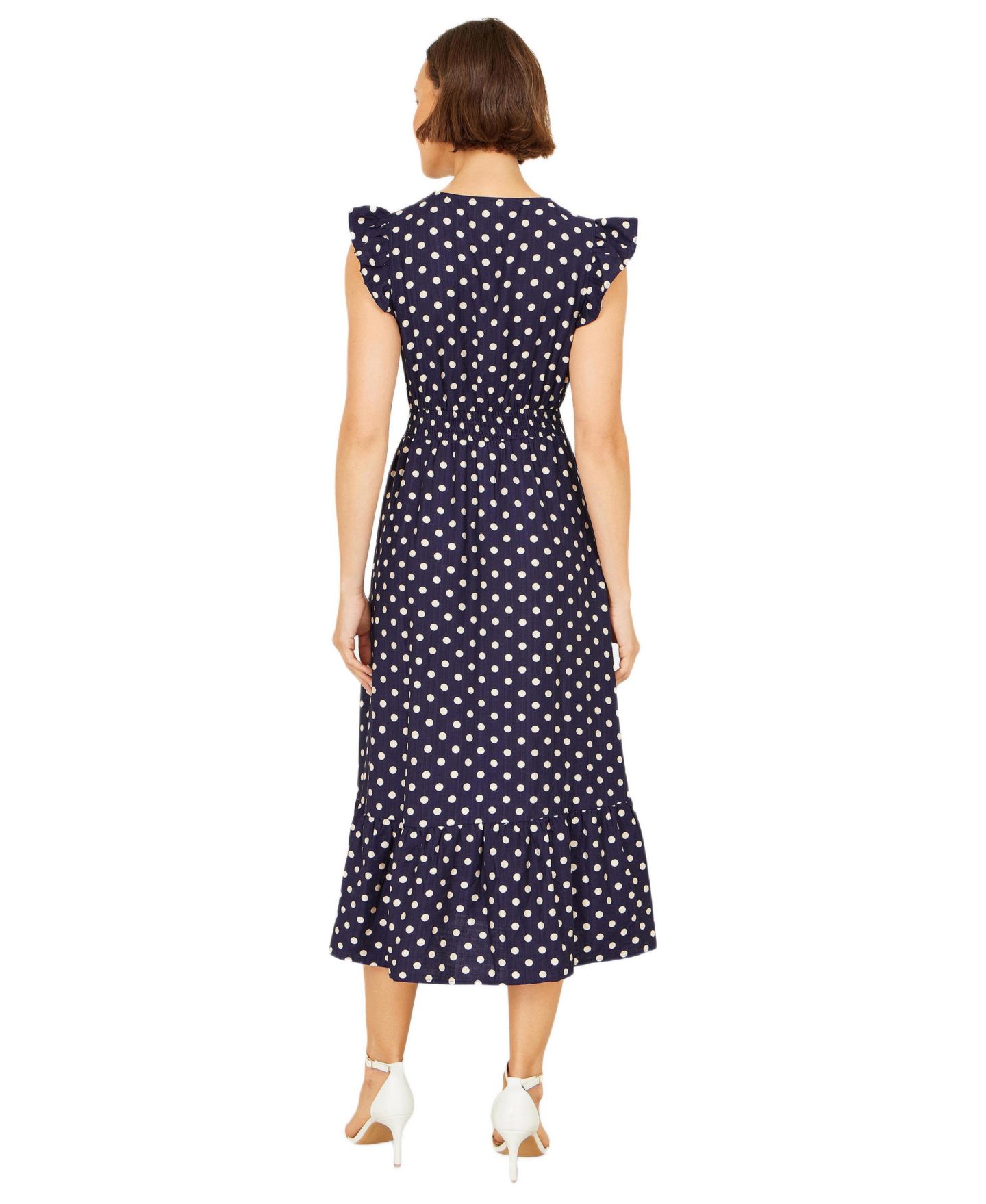 Женское платье Yumi Spot Ruched Waist Midi, цвет: Тёмно-синий — фото 3