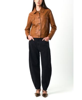 Women's Kalahari Genuine Leather Semi-Fitted Silhouette Trucker Jacket