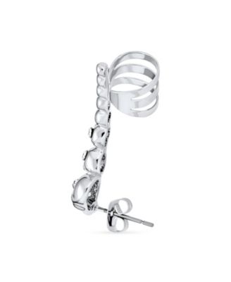 Multi Skull Heads Cartilage Left Ear Cuff Clip Wrap Unisex Crystal Crawler Climber Lobe Helix Earring Stainless Steel