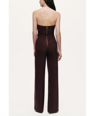 Women's Strapless Pinstripe Belted Jumpsuit