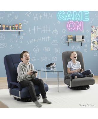 360-Degree Swivel Gaming Floor Chair w/ Armrest Handles, Foldable Adjustable Back