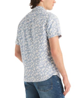 Men's Reverse Palm Tree Printed Linen Short-Sleeve Shirt