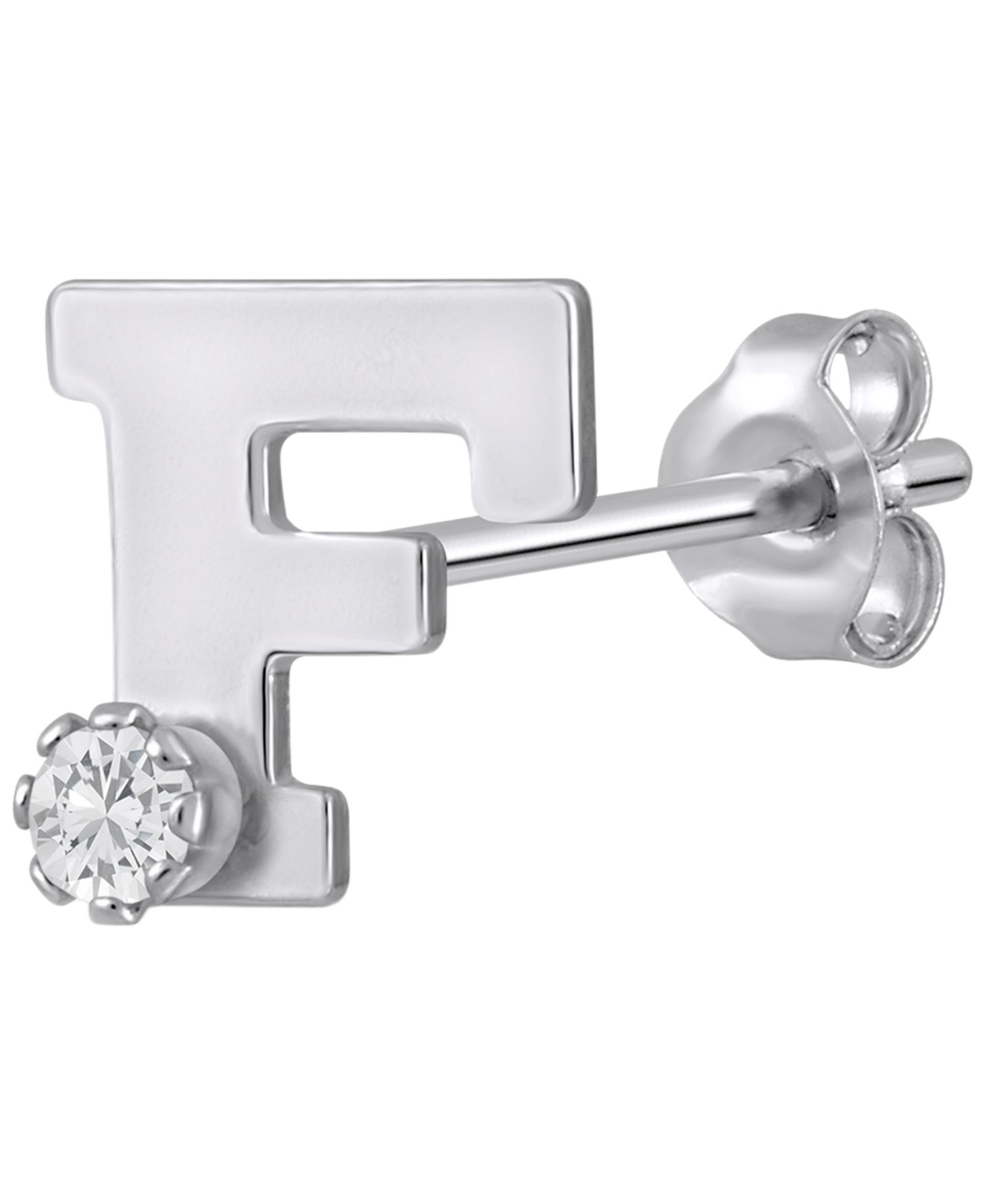 White Topaz Accent Initial Single Stud Earring in 14K Gold (Also Available in 14k White Gold)