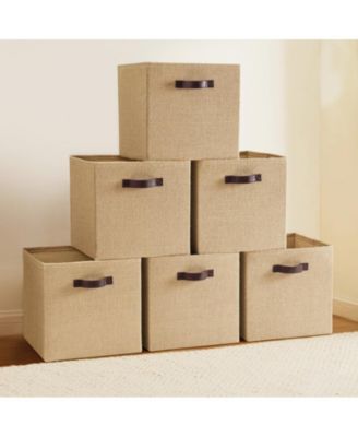 6 Pack Jute Storage Cube Bin Shelf Basket with Handles